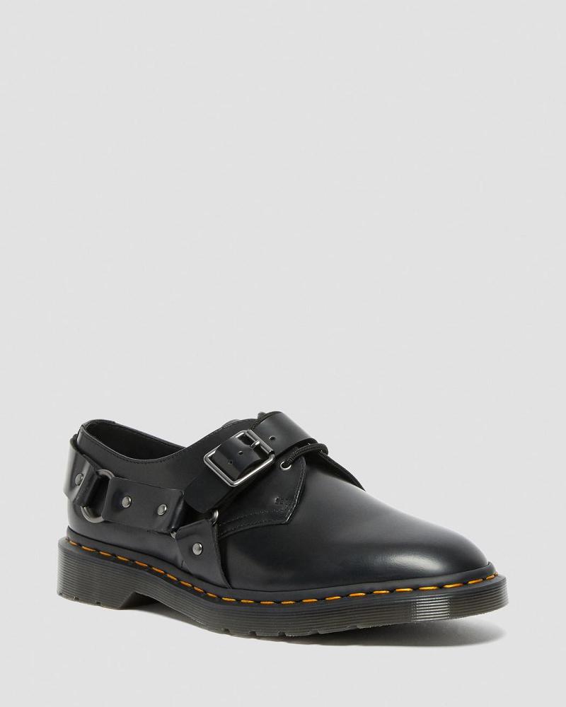 Men\'s Dr Martens Henree Polished Smooth Leather Buckle Shoes Black | AU 578UZG